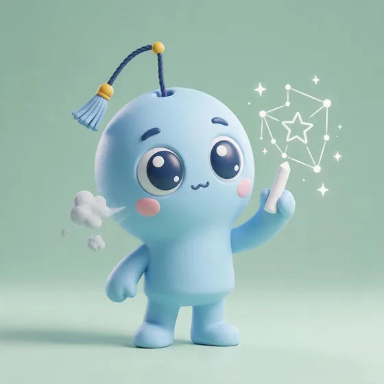 Chalky, a cute pastel blue chalk-stick character with chalk-dust sneeze clouds, mascot for a tutoring centre