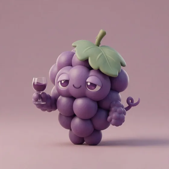Vinnie, a cute bunch-of-grapes character, mascot for a winery