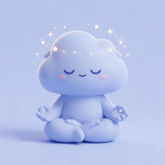 Zenzo, a cute plump pale-blue cloud character sitting cross-legged in meditation, mascot for a meditation app